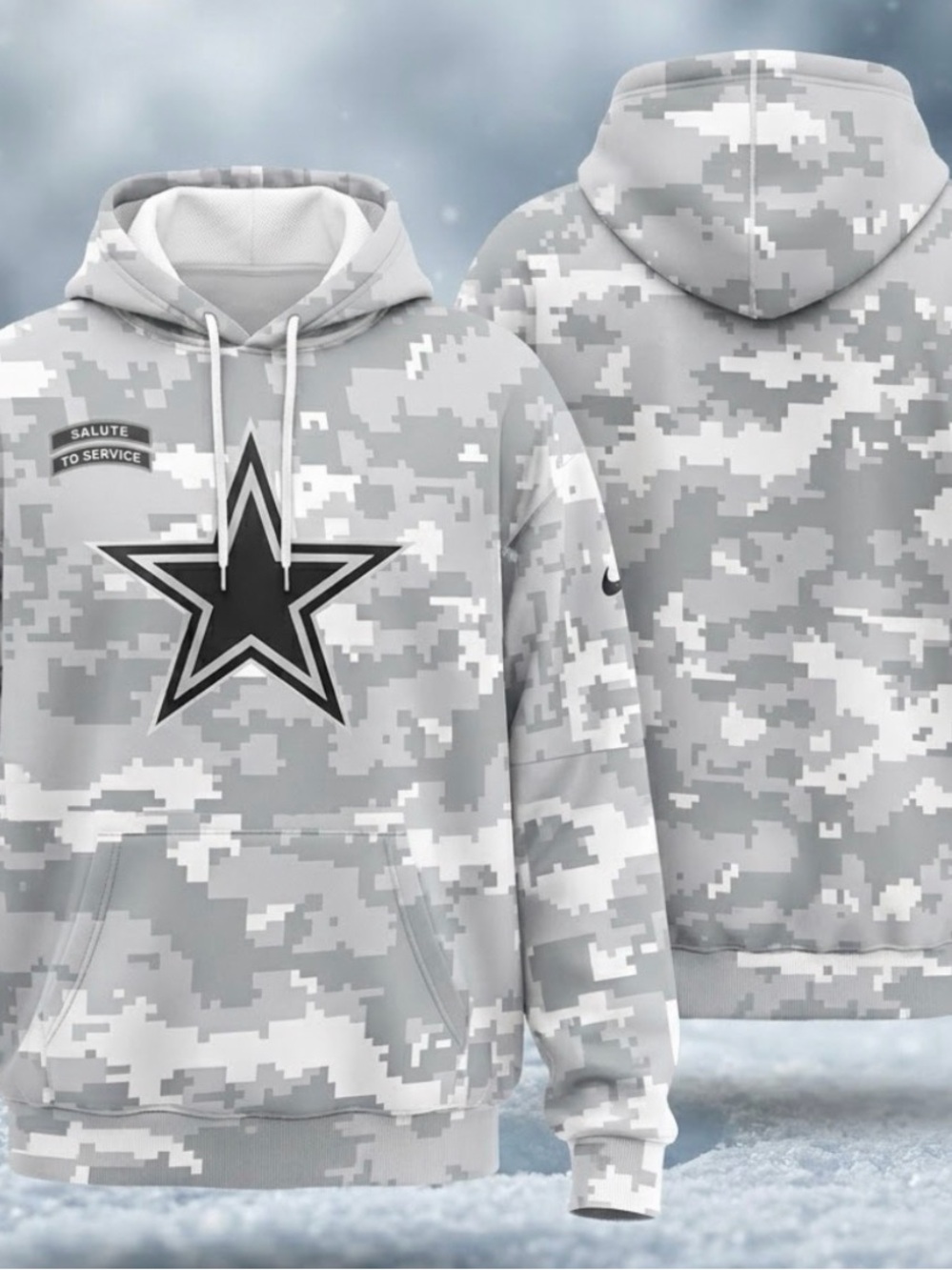Dallas Cowboys 3d Arctic Camo Salute To Service Pullover Hoodie Youth Small